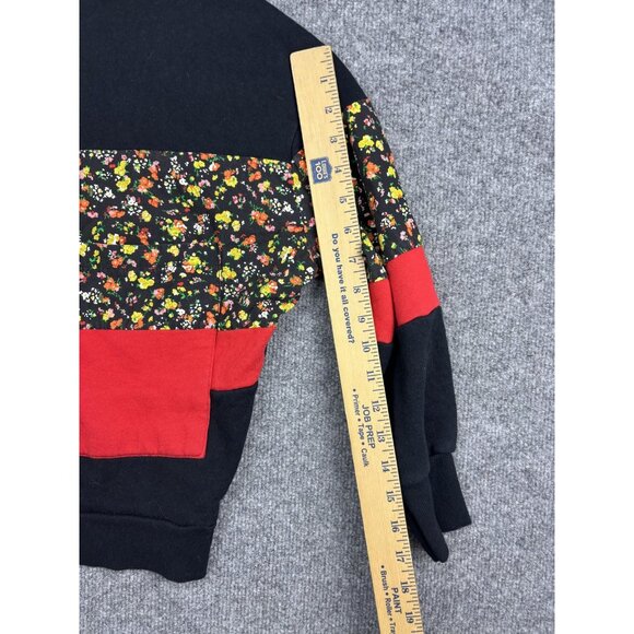 Zara Sweatshirt Womens Medium Black Floral Panel Colorblock Crewneck Pullover - Picture 5 of 6